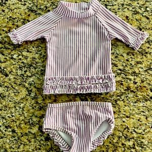 NWOT periwinkle/purple Ruffle Butts two piece rash guard swim set
